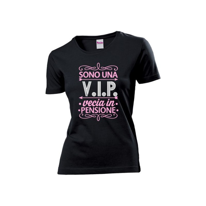 T-shirt maglietta in cotone donna con stampa VIP vecia in pensione