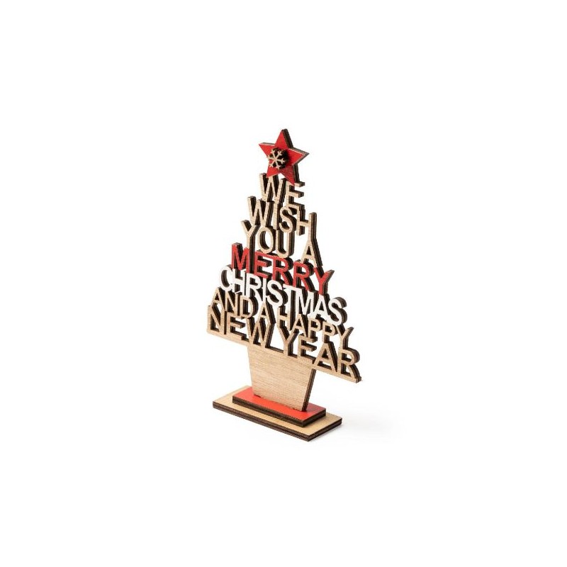 Alberello di Natale originale con messaggio fustellato. Realizzato in legno. Base staccabile. Fornito in confezione singola.
