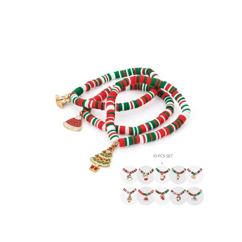 Set di 10 braccialetti a tema natalizio.