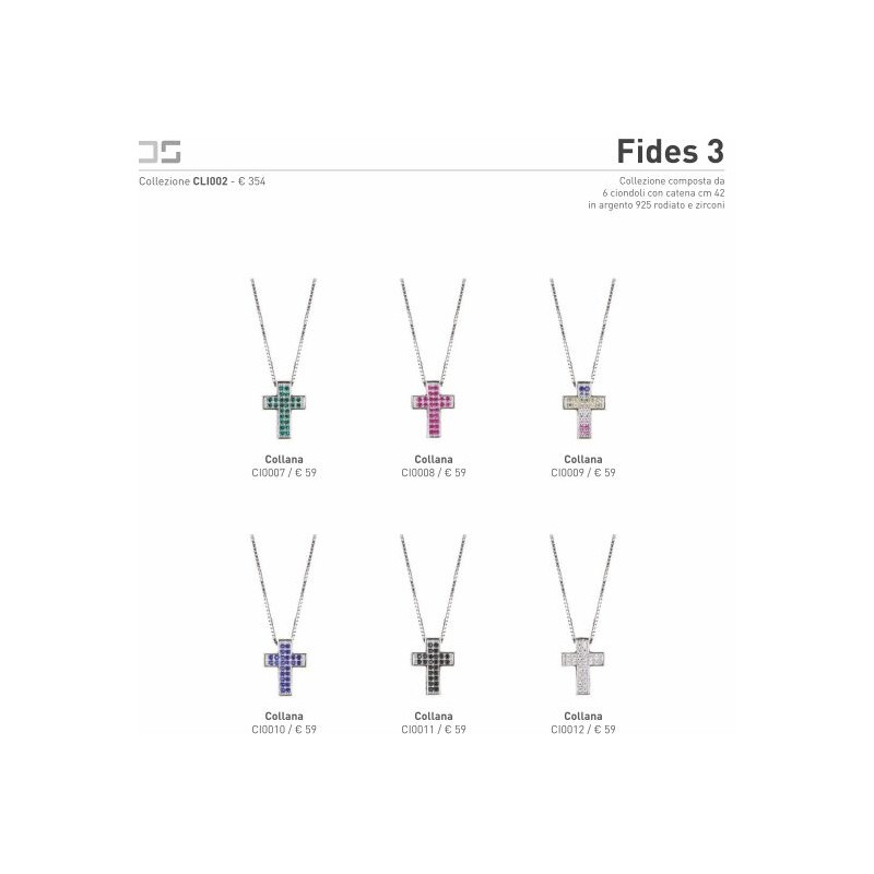 Collezione gioielli in argento rodiato e zirconi composta da 6 ciondoli cm 42 con scatola e borsete de santi