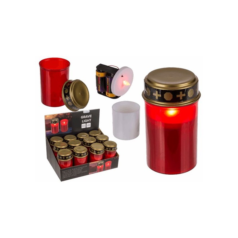 Lumino funebre LED, rosso,12, 5 x 7 cm, per 2 pile (LR 14, 1, 5 V - non incluse), 12 pz. per display