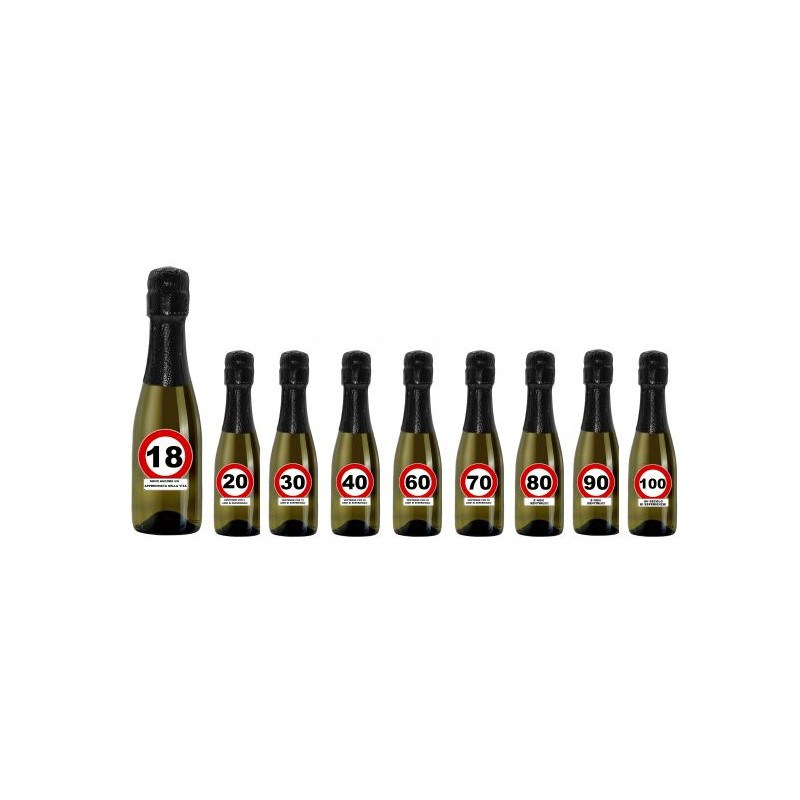 Mini Bottiglia vino in vetro con stampa segnale compleanno cl20